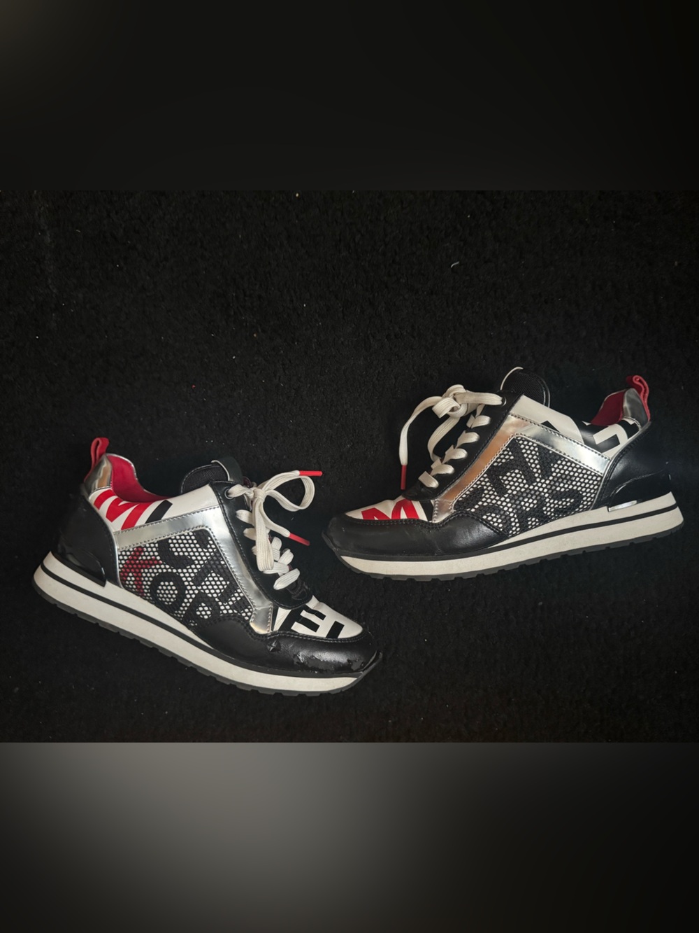 Michael Kors White, Black & Red Logo Panel Sneakers